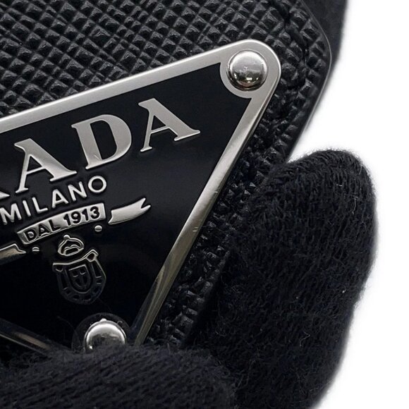 PRADA Saffiano Leather Triangle Logo Key Ring Leather Black - Picture 13 of 15